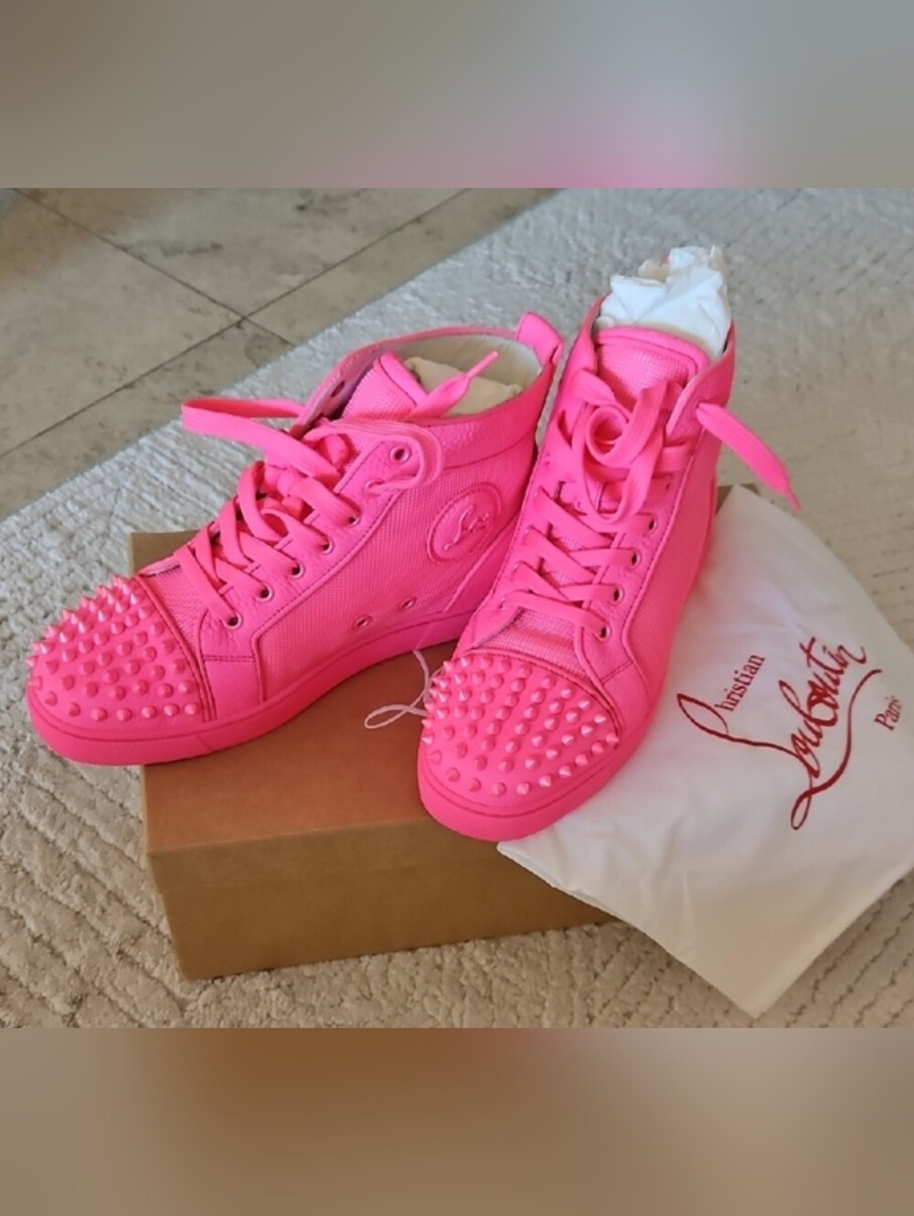 Christian Louboutin Women's Pink Spiked High-Top Sneakers